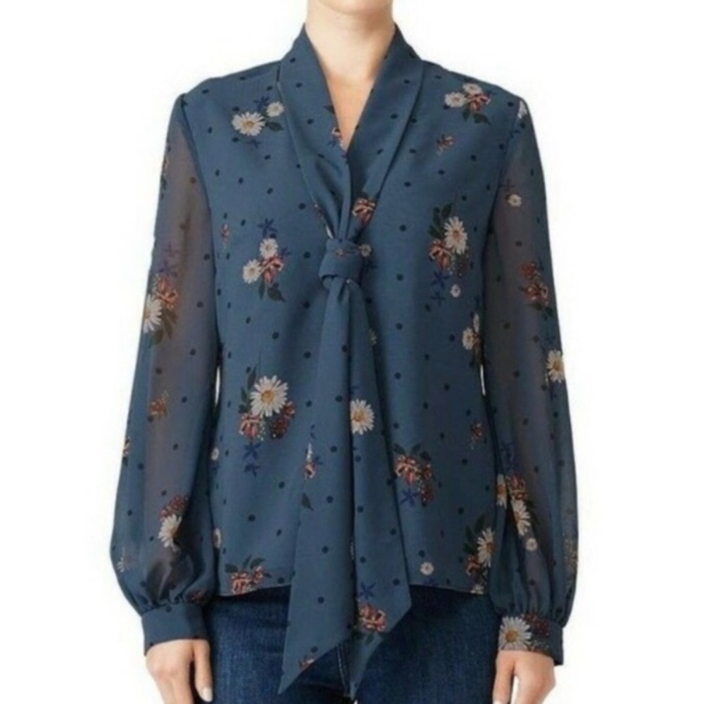 Keepsake Run Free floral blouse Size L with tie neck